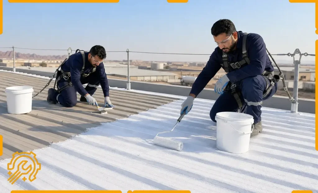 فنيون ينفذون عزل اسطح الشينكو والهناجر في تبوك